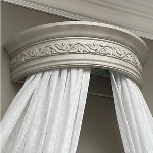 VINTAGE GREY CARVED WOOD CANOPY CEILING BED CROWN